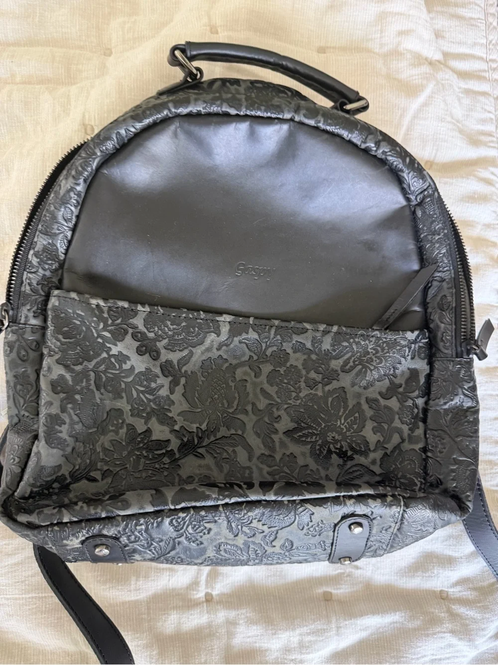 Black Floral Embossed Backpack for Men